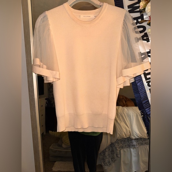 Ellison Elegant Cream Women's Top with Sheer Sleeves - Picture 1 of 9